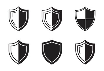 Various shield icons in black and white