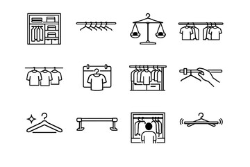 Silhouette setup hanging icon vector concept clean icons organization closet clothing