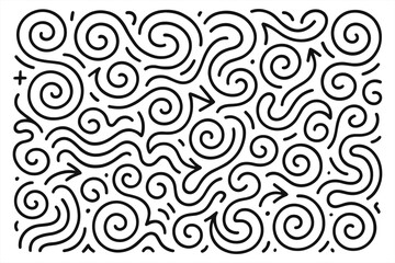 Obraz premium Black and white abstract swirl and wave doodle pattern