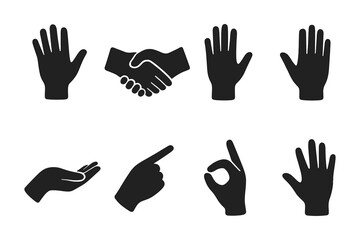 Fototapeta premium Black silhouette hand gestures: communication, agreement, pointing, ok symbol