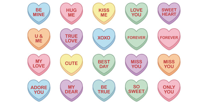 Assortment of Heart- Shaped Conversation Candies with Romantic Messages candy conversation hearts