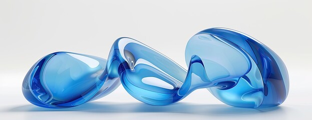 A striking, abstract sculpture of flowing, translucent blue glass, isolated against a white background
