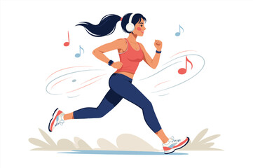 Obraz premium Young hispanic female jogging with headphones to music in activewear