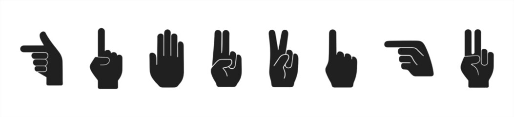 Obraz premium Set of hand gesture icons showing numbers and directions in black silhouette