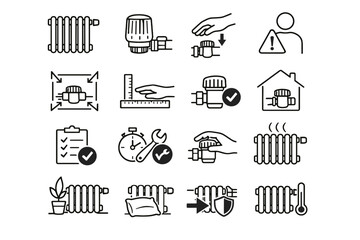 Awareness usability icon radiator setup icons valve heating start structure interior vector
