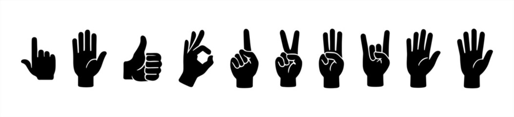 Obraz premium Hand gesture silhouettes sign language communication symbols set