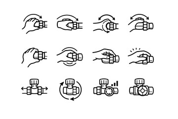 Radiator vector focus logic wrist control valve icons ergonomic grip turning usability