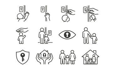 Fototapeta premium Near safety focus supervised protection icons logic child small vector icon consideration