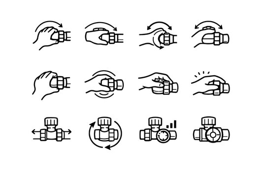 Radiator vector focus logic wrist control valve icons ergonomic grip turning usability