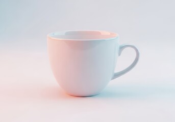 A clean white ceramic cup, ready for hot morning coffee or afternoon tea, sitting isolated on a plain studio background, emphasizing simple form, refreshment, generic, cup