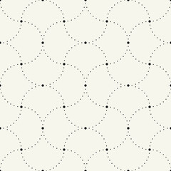 Vector seamless pattern. Stylish dotted ornament with geometric arches. Regular monochrome texture featuring a grid of concentric semicircles. Basic essential surface design.
