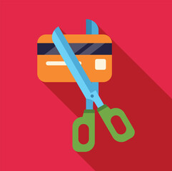 Scissors cutting an orange credit card on a red background, representing financial freedom