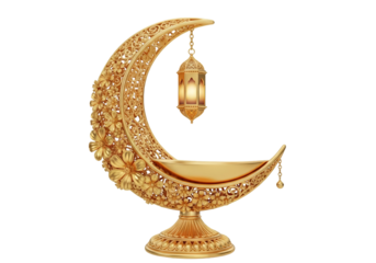 golden crescent lantern sculpture for ramadan decor