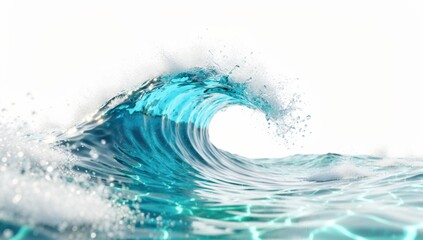 Powerful ocean wave cresting and breaking with sparkling blue water and white foam