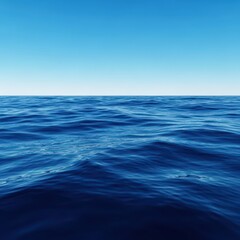 Obraz premium Deep blue liquid mass stretches to the horizon under the bright summer sky, conveying freedom and endless possibility, nature, marine, pure
