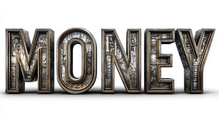 the letters of the word "MONEY" solid white background.  money inside lettering