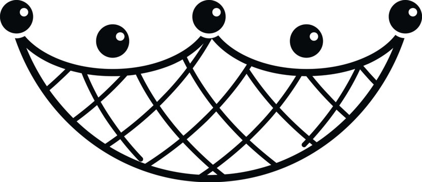 Hanging fishing net or hammock with floats in a simple black and white style