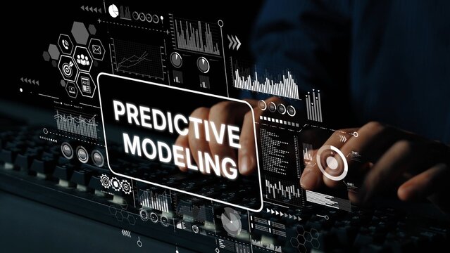 Data Analysis Concept with Computer Keyboard and Predictive Modeling Techniques for Business Insights and Growth Strategies. Asymptotic smart data analytic. - Powered by Adobe