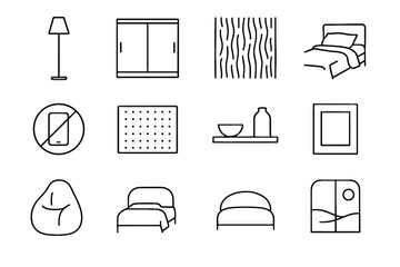 Quiet curved lamp bedroom icon vector day minimalist bedsheet frame clean rug