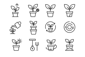 Houseplant growth residue exposure icon vector set mix tool plant leaf safe