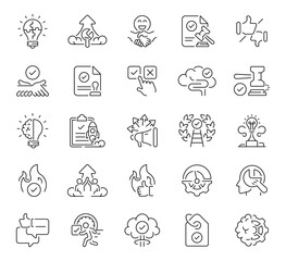 Fototapeta premium Decision making icons set. editable line icons, outline symbols for strategy and planning