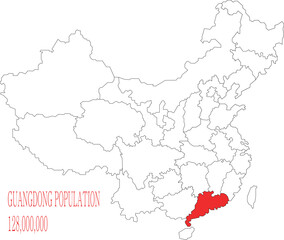 Outline map of China highlighting Guangdong province vector illustration  