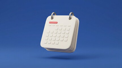 Minimalist 3D calendar icon floating against a solid blue background, representing time and planning