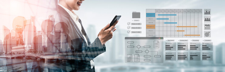 Gantt chart displaying project timelines, task progress, and workflow management in a business...