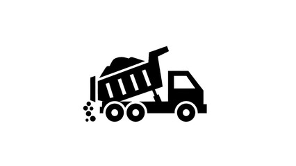 Fototapeta premium Vector illustration of a dump truck unloading construction material, on transparent background element