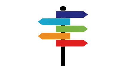 Vector illustration of a multi-directional signpost with colorful arrows, on transparent background