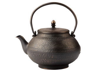 Traditional cast iron chinese teapot black vintage kettle isolated on white transparent PNG