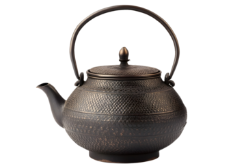 Traditional cast iron chinese teapot black vintage kettle isolated on white transparent PNG