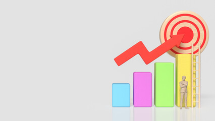 Business Growth Strategy Concept with Target, Ladder, and Rising Chart 3d render.