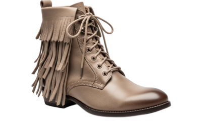 Brown leather fringe boot with laces and tassels