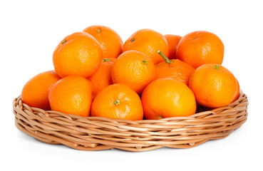 Many fresh tangerines isolated on white. Citrus fruit