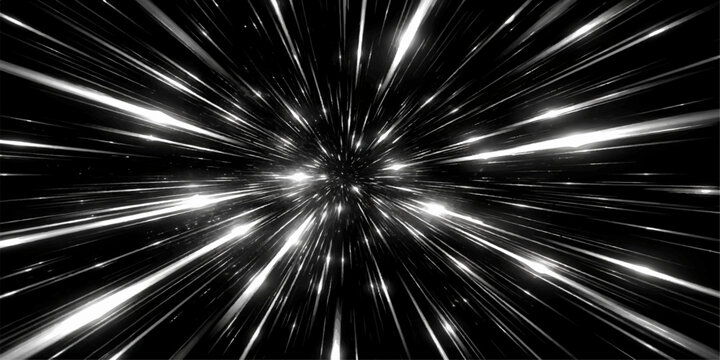 An abstract 3d illustration of a bright blue light explosion bursting across a dark night sky background with glowing stars, motion speed, and laser energy in a black galaxy design wallpaper