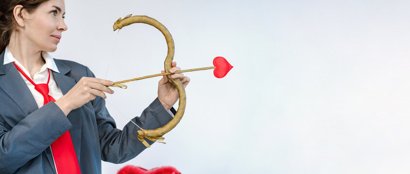 Office Cupid Employee Shooting Love Arrow, Valentine's Day banner