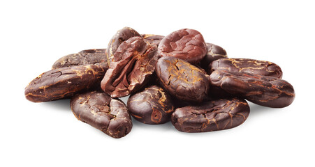 Obraz premium Many natural cocoa beans isolated on white