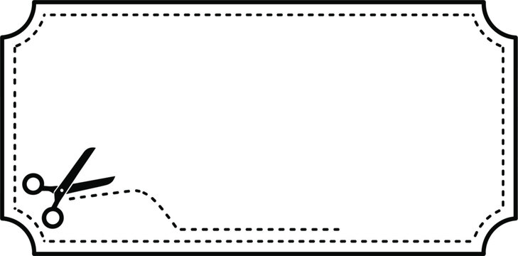 Blank rectangle coupon voucher template with dotted cutting line and scissors icon for retail discount promotions sales marketing and printable gift certificates.