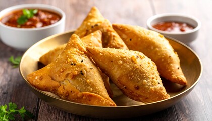 Madhya Pradesh Samosa with Chutney. Traditional Indian Food