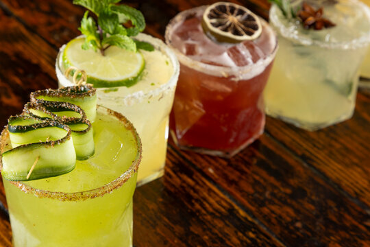 Line of Cocktails on wood