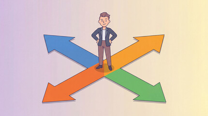 Fototapeta premium Confident Business Character Standing At Strategic Crossroads Of Career Opportunities And Future Choices