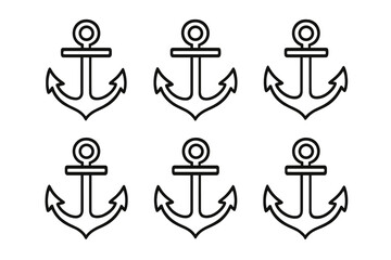 Classic Anchor Icons. Steadfast Symbol set in outline vector style : classic anchor shape, sturdy ring, grounded bar, curved flukes, steady beam, firm contour