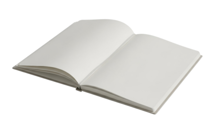 Open blank notebook on white background for writing notes or ideas in a simple and clear workspace
