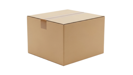 Cardboard box sits on a flat surface ready for packing or shipping items to a destination during daytime