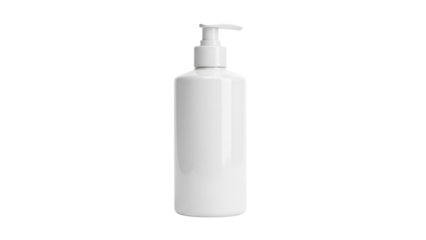Clear white pump bottle placed on a flat surface in a bright room during daylight hours