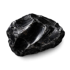 Polished obsidian stone isolated on transparent background. Natural volcanic glass with glossy black surface, mineral texture, and sharp organic shape, ideal for geology, jewelry, and design use.