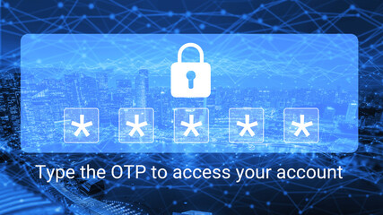 Illustration showing a digital lock symbol and a prompt for entering a one-time password to enhance security and accessibility for online banking accounts. Gantry