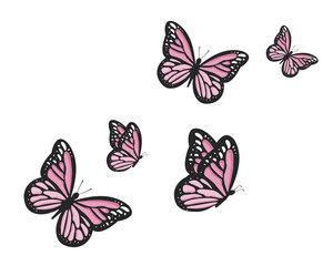 blue watercolor flock of butterfly design hand drawn