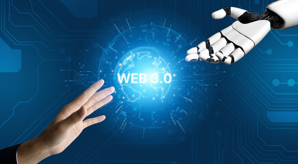 An AI assistant operates on the Web 3.0 platform. This smart technology utilizes the decentralized global network and blockchain for secure, intelligent applications of the future. Fermion